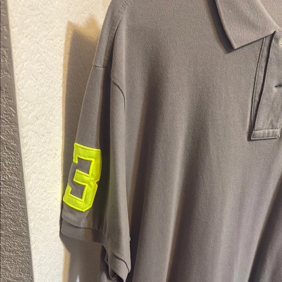 Ralph Lauren Gray Polo with Neon Yellow Logo - Picture 3 of 3